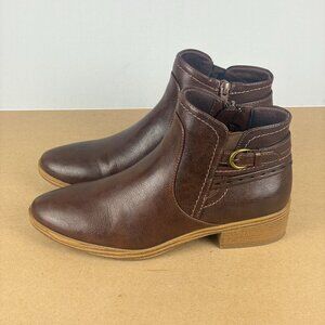 Baretraps Medley Faux Leather Ankle Boots Womens 8.5 Brown Side Zip Block Heel